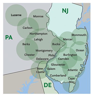 Service Map of PA NJ DE counties